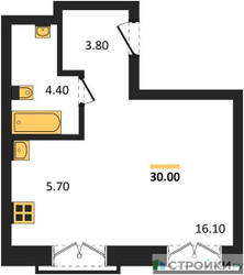 Планировка студии(квартира) площадью 30 квадратных метров в ЖК “ДД:ОО:ММ. Дом на Часовой”