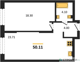 Планировка однокомнатной(апартаменты) площадью 50.11 квадратных метров в “ЖК EVOPARK Измайлово (Эвопарк Измайлово)”