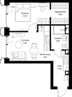 Планировка однокомнатной(квартира) площадью 41.5 квадратных метров в “ЖК СЕТ”