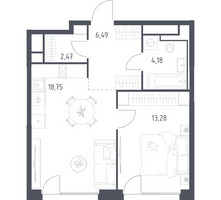 Планировка однокомнатной(квартира) площадью 45.17 квадратных метров в “ЖК Квартал на воде (Графика на воде)”