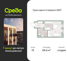 Планировка студии(квартира) площадью 24.6 квадратных метров в ЖК “ЖК Среда на Лобачевского”