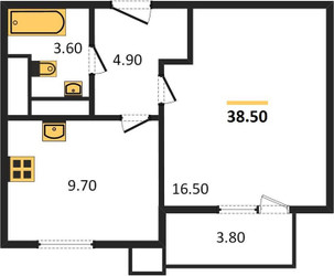 Планировка однокомнатной(квартира) площадью 38.4 квадратных метров в ЖК “ЖК Парк Легенд 2”
