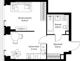 Планировка однокомнатной(квартира) площадью 35.92 квадратных метров в “Мультиквартал СИТИДЗЕН”