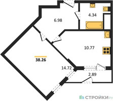 Планировка однокомнатной(квартира) площадью 38.26 квадратных метров в “ЖК Светлый мир БиоПолис”