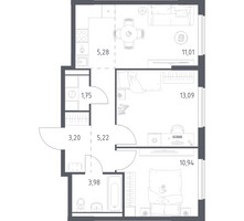 Планировка двухкомнатной(квартира) площадью 54.47 квадратных метров в “ЖК Горки Парк”