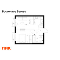 Планировка однокомнатной(квартира) площадью 36.1 квадратных метров в “ЖК Восточное Бутово”
