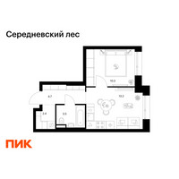 Планировка однокомнатной(квартира) площадью 34.1 квадратных метров в “ЖК Середневский лес”