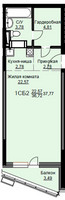 Планировка студии(квартира) площадью 38.1 квадратных метров в “ЖК Соболевка”