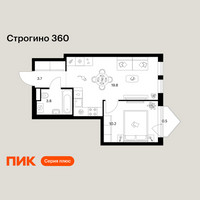 Планировка однокомнатной(квартира) площадью 38 квадратных метров в “ЖК Строгино 360”