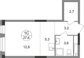 Планировка студии(квартира) площадью 27.6 квадратных метров в “ЖК Первый Московский”