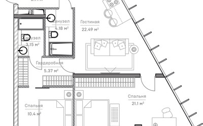 Планировка трехкомнатной(апартаменты) площадью 70.82 квадратных метров в ЖК “ЖК Mitte”