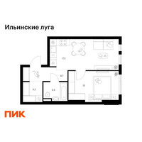 Планировка однокомнатной(квартира) площадью 40.5 квадратных метров в “ЖК Ильинские луга”