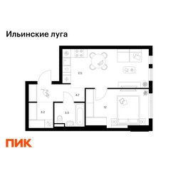 Планировка однокомнатной(квартира) площадью 40.5 квадратных метров в ЖК “ЖК Ильинские луга”