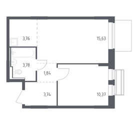 Планировка однокомнатной(квартира) площадью 39.12 квадратных метров в ЖК “ЖК Рублевский Квартал”