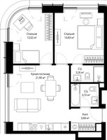 Планировка двухкомнатной(квартира) площадью 59.41 квадратных метров в “ЖК Сити Бэй”
