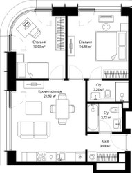 Планировка двухкомнатной(квартира) площадью 59.41 квадратных метров в ЖК “ЖК Сити Бэй”