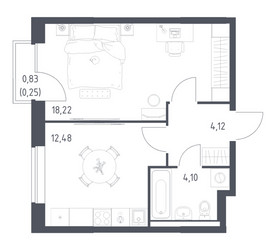 Планировка однокомнатной(квартира) площадью 39.17 квадратных метров в ЖК “ЖК Новое Видное”