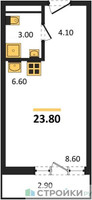 Планировка студии(квартира) площадью 23.8 квадратных метров в “ЖК Родные кварталы”