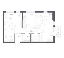 Планировка двухкомнатной(квартира) площадью 60.5 квадратных метров в “ЖК Пригород Лесное”