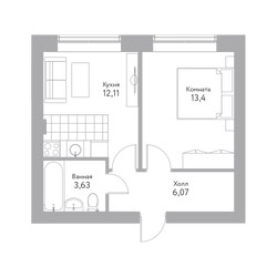 Планировка однокомнатной(квартира) площадью 35.1 квадратных метров в ЖК “Дом+ (Дом Плюс)”