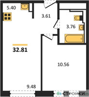 Планировка однокомнатной(квартира) площадью 32.81 квадратных метров в “ЖК Остафьево”
