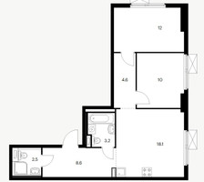 Планировка двухкомнатной(квартира) площадью 63.8 квадратных метров в “ЖК Юнино”