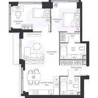 Планировка трехкомнатной(квартира) площадью 71.7 квадратных метров в “ЖК Hide (Хайд)”