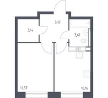 Планировка однокомнатной(квартира) площадью 33.45 квадратных метров в “ЖК Цветочные Поляны”