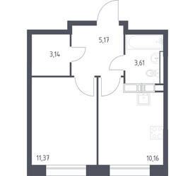 Планировка однокомнатной(квартира) площадью 33.45 квадратных метров в ЖК “ЖК Цветочные Поляны”