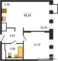 Планировка однокомнатной(квартира) площадью 41.13 квадратных метров в “ЖК Горки Парк”