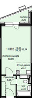 Планировка студии(квартира) площадью 32.6 квадратных метров в “ЖК Соболевка”