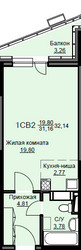 Планировка студии(квартира) площадью 32.6 квадратных метров в ЖК “ЖК Соболевка”