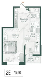 Планировка однокомнатной(квартира) площадью 47.1 квадратных метров в ЖК “ЖК Рига Хиллс”