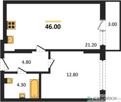 Планировка однокомнатной(квартира) площадью 46 квадратных метров в “ЖК Первый квартал”