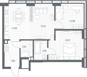 Планировка двухкомнатной(квартира) площадью 60.08 квадратных метров в ЖК “ЖК TATE (Тэйт)”