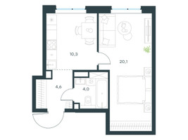 Планировка однокомнатной(квартира) площадью 39 квадратных метров в “ЖК Левел Мичуринский”