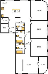 Планировка 4+ комнате (квартира) площадью 123.1 квадратных метров в ЖК “Shagal”