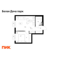 Планировка однокомнатной(квартира) площадью 37.5 квадратных метров в “ЖК Белая Дача парк”