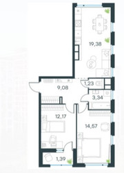 Планировка двухкомнатной(квартира) площадью 61.32 квадратных метров в ЖК “ЖК Город в лесу (Микрогород В лесу)”