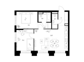 Планировка двухкомнатной(квартира) площадью 59.1 квадратных метров в “ЖК Матвеевский парк”