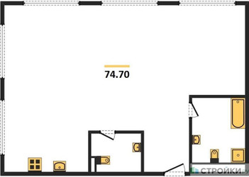 Планировка двухкомнатной(квартира) площадью 74.7 квадратных метров в ЖК “ЖК PRIDE (Прайд)”
