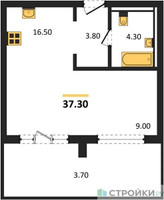 Планировка студии(квартира) площадью 37.3 квадратных метров в “ЖК Равновесие”