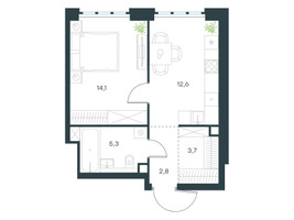 Планировка однокомнатной(квартира) площадью 38.5 квадратных метров в “ЖК Левел Южнопортовая”