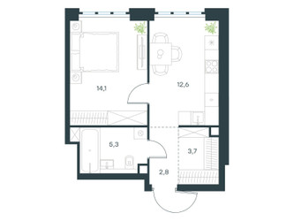 Планировка однокомнатной(квартира) площадью 38.5 квадратных метров в ЖК “ЖК Левел Южнопортовая”