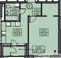 Планировка однокомнатной(квартира) площадью 42.8 квадратных метров в “ЖК Sky Garden (Скай Гарден)”