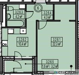 Планировка однокомнатной(квартира) площадью 42.8 квадратных метров в ЖК “ЖК Sky Garden (Скай Гарден)”
