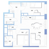 Планировка двухкомнатной(квартира) площадью 50.5 квадратных метров в “ЖК Balance (Баланс)”