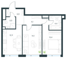 Планировка двухкомнатной(квартира) площадью 57.2 квадратных метров в “ЖК Level Мичуринский”