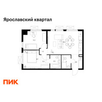 Планировка двухкомнатной(квартира) площадью 57.2 квадратных метров в “Ярославский квартал”