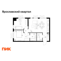Планировка двухкомнатной(квартира) площадью 57.2 квадратных метров в ЖК “Ярославский квартал”